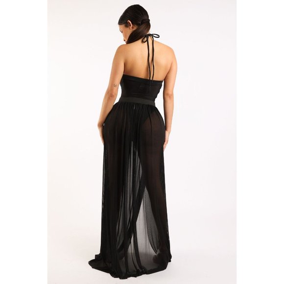 Doublebabyjoy Women Sexy Sheer Mesh 1 Piece Bodysuit Dress See-Through Spaghetti - Picture 11 of 11